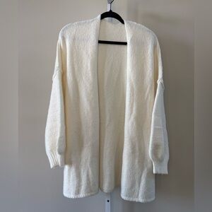 Cream Open Front Cardigan Dolman Sleeve Longline Soft Knit Cozy Sweater